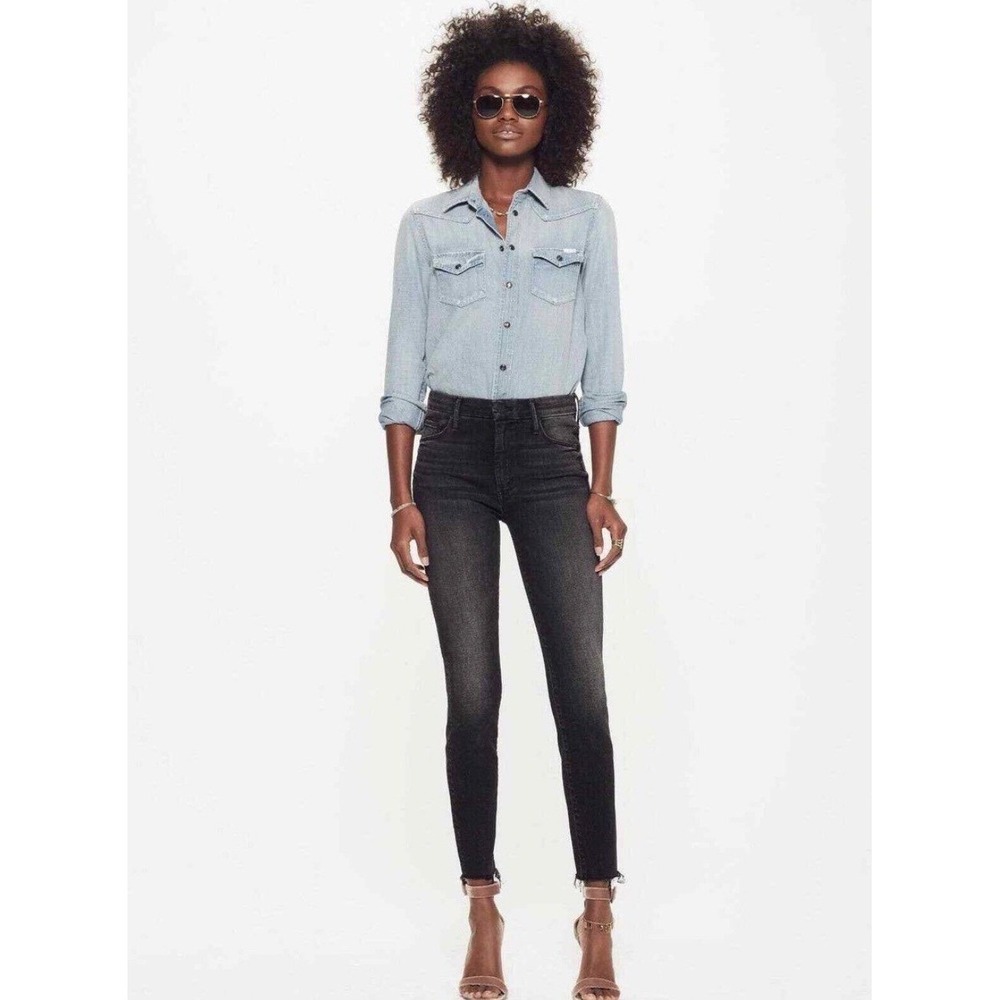 MOTHER The Rascal Ankle Snippet Night Hawk Black Raw Hem Jeans 27